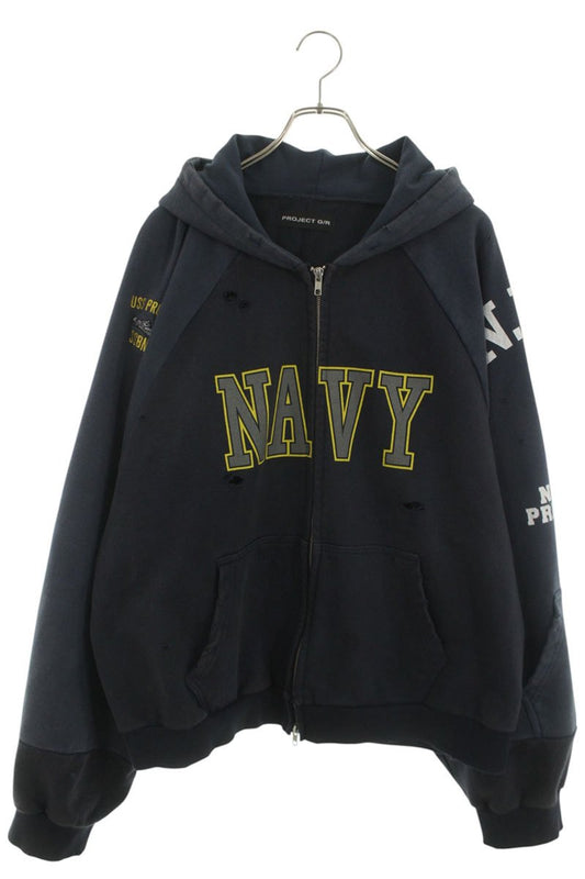 PROJECT G/R RECONSTRUCTED FOLDED ZIP HOODIE Blue Size 3