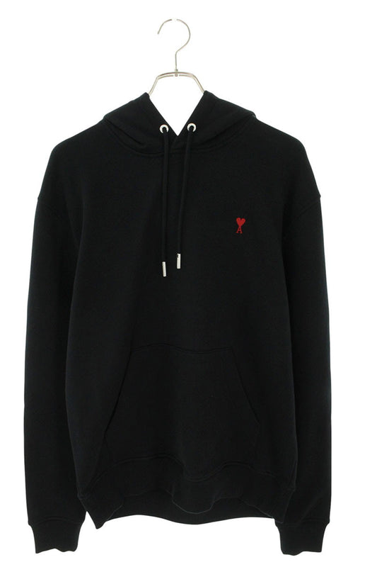 AMI 26SS Embroidered Pullover Hoodie Black x Red Size XL