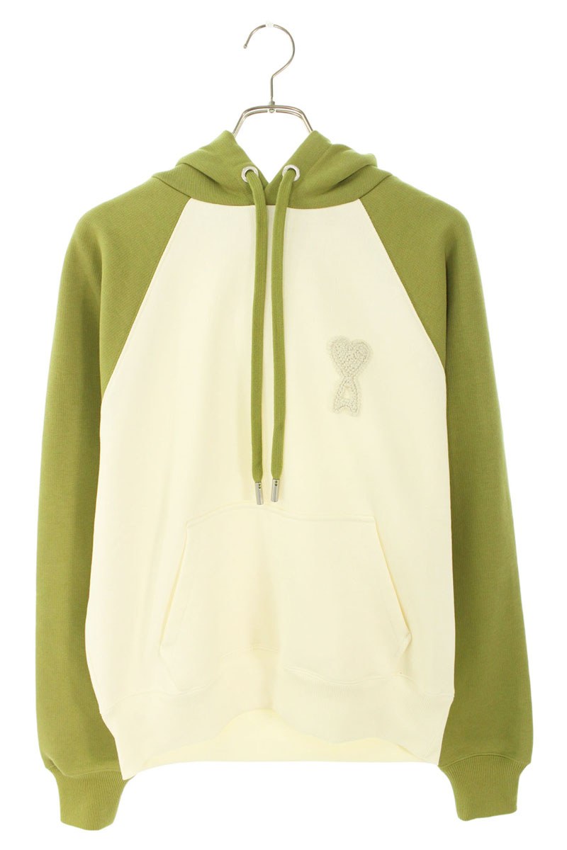 AMI 26SS Embroidered Pullover Hoodie White x Green Size L