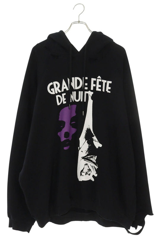 Raf Simons Graphic Print Distressed Hoodie Black x Purple Size S