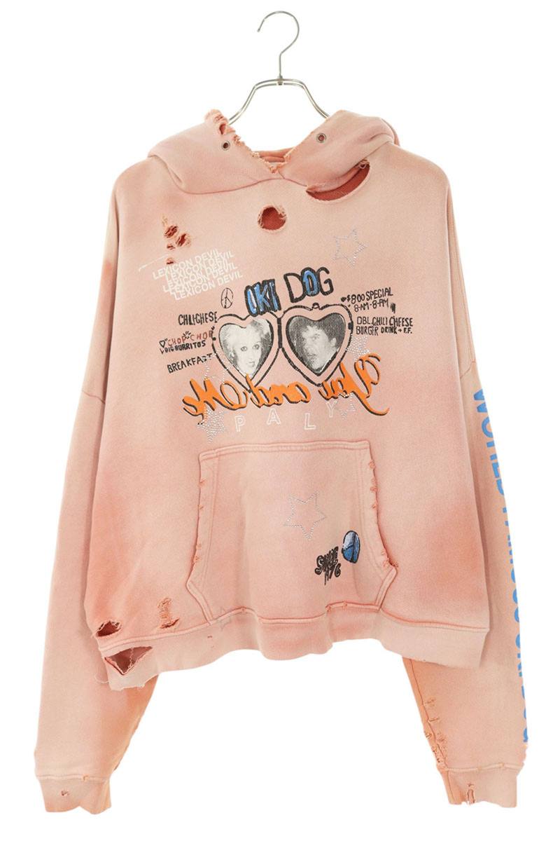 Paly Hollywood Human Print Rhinestone Hoodie Pink Size XS