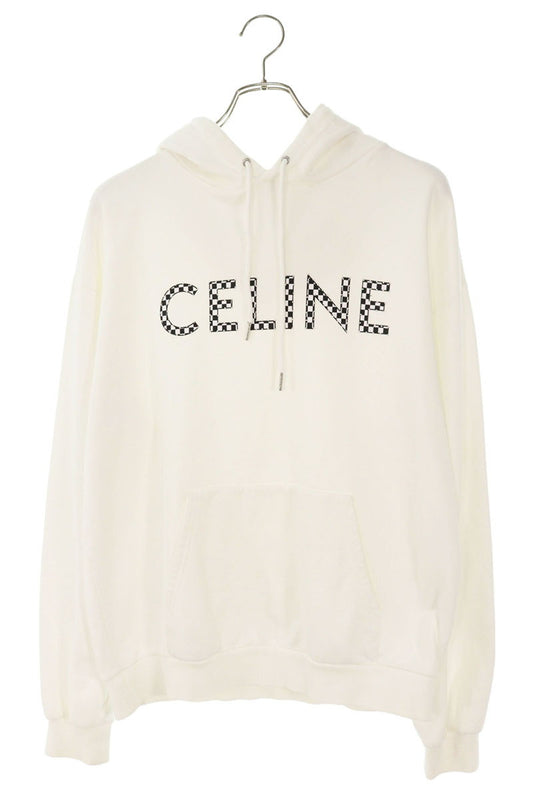 CELINE Logo Studded Checkerboard Hoodie White Size M