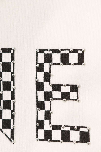 CELINE Logo Studded Checkerboard Hoodie White Size M
