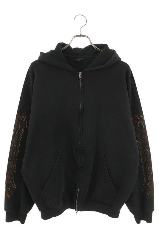 BALENCIAGA Art Print Zip-Up Hoodie Size S