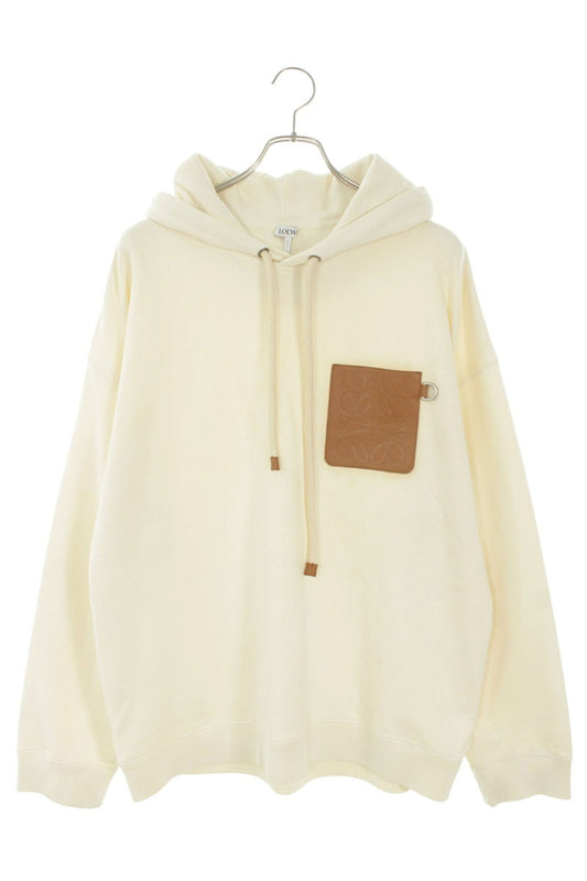 LOEWE Leather Pocket Pullover Hoodie Off-White Size L