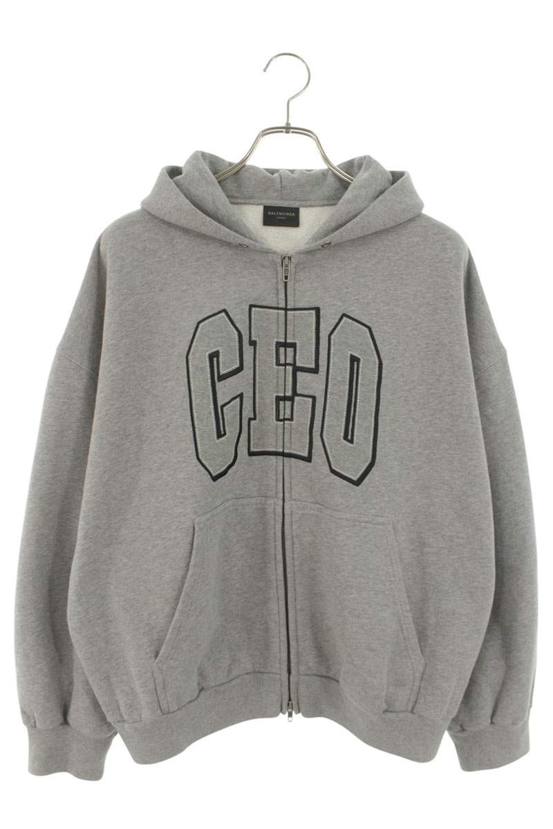 BALENCIAGA CEO Zip Up Hoodie Gray Cotton Size XL