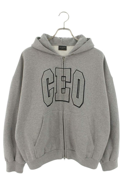 BALENCIAGA CEO Zip Up Hoodie Gray Cotton Size XL
