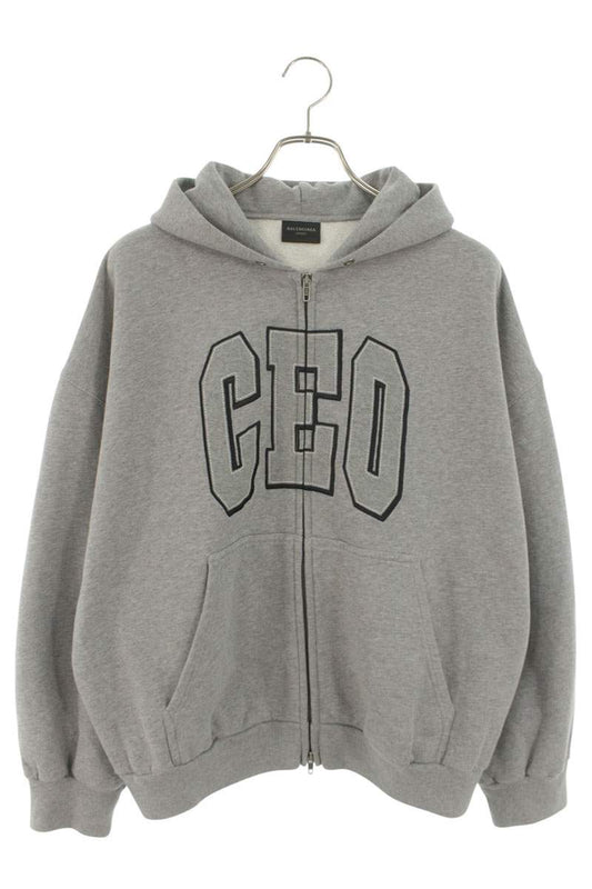 BALENCIAGA CEO Zip Up Hoodie Gray Cotton Size XL