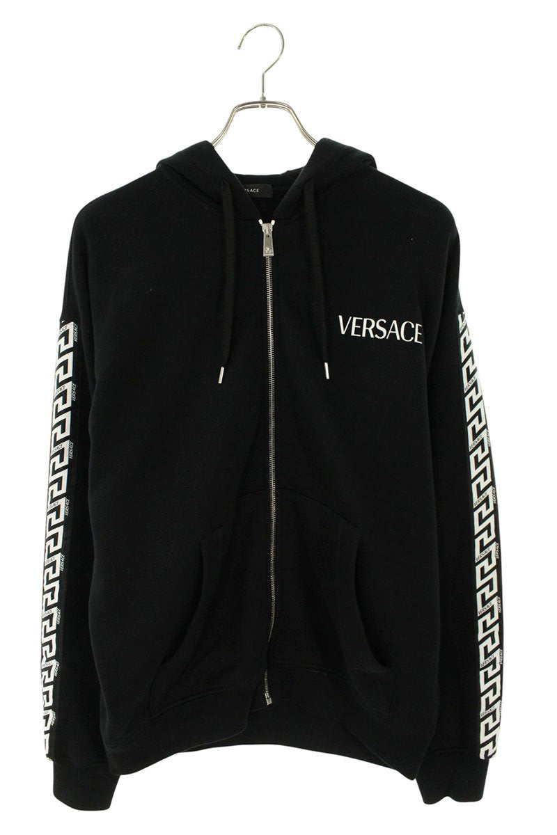 Versace Logo Print Zip Up Hoodie Black Size S