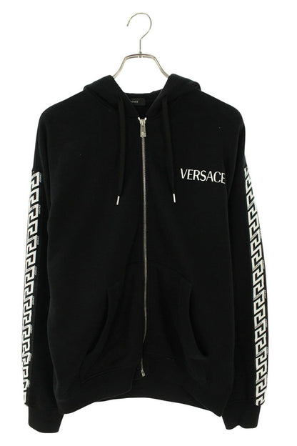 Versace Logo Print Zip Up Hoodie Black Size S