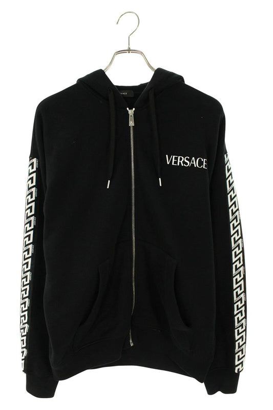 Versace Logo Print Zip Up Hoodie Black Size S