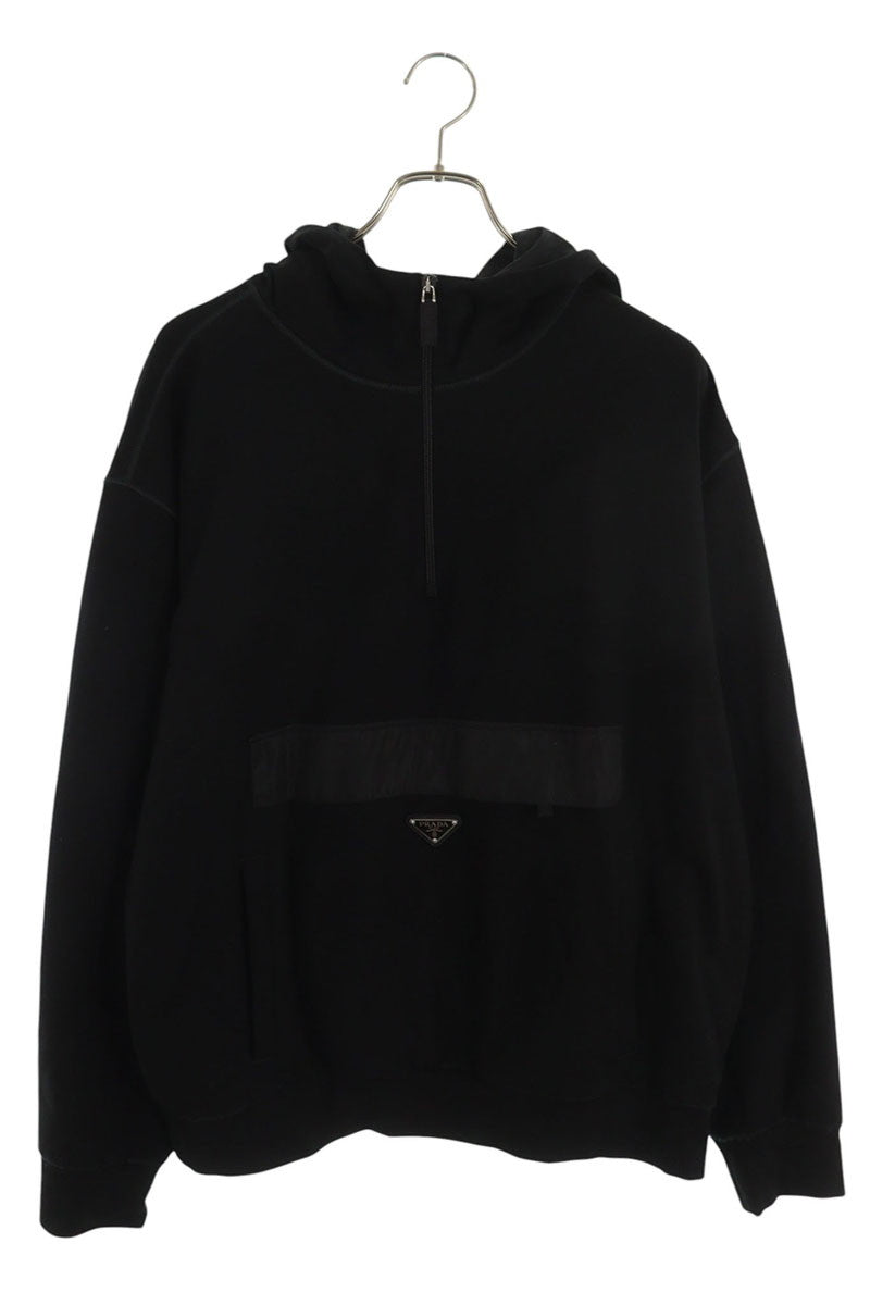 PRADA Re-Nylon Triangle Panel Hoodie Black Size S