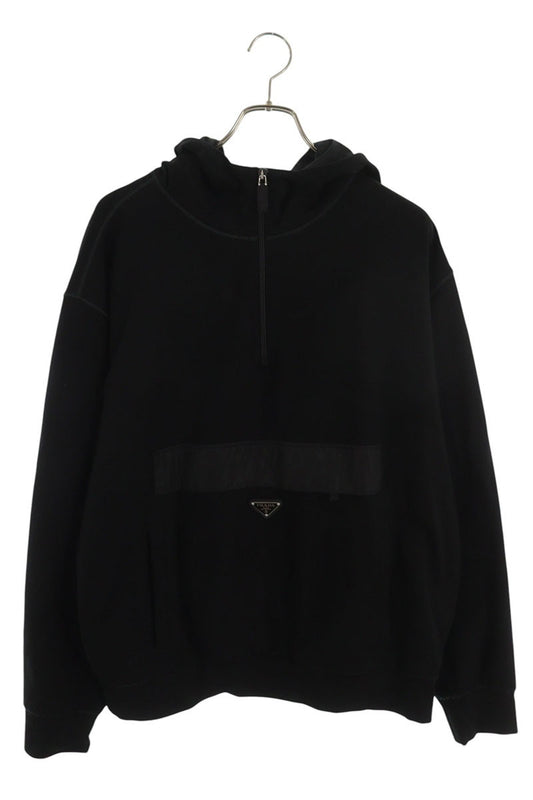 PRADA Re-Nylon Triangle Panel Hoodie Black Size S