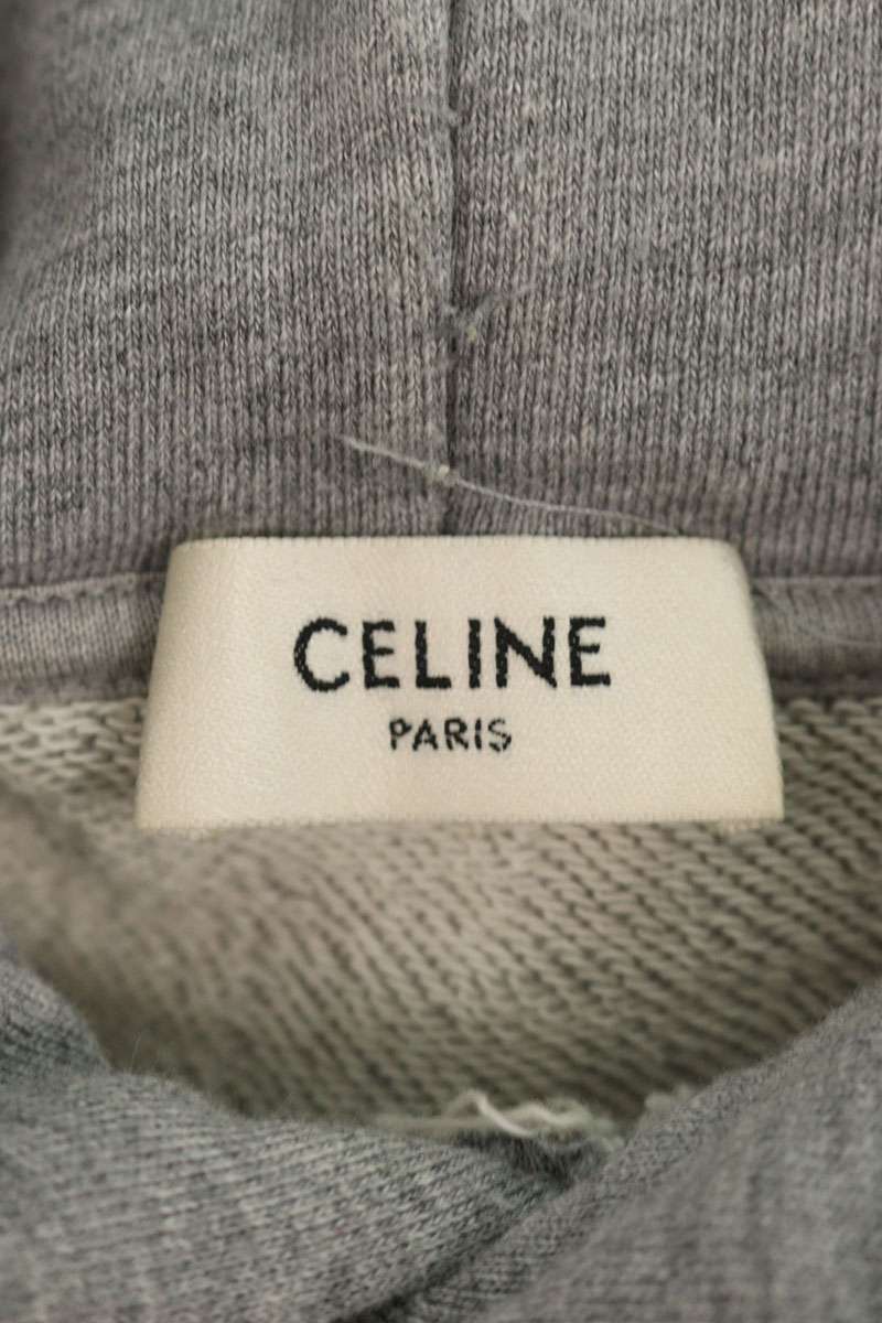 CELINE Logo Drawcord Pullover Hoodie Gray Size S
