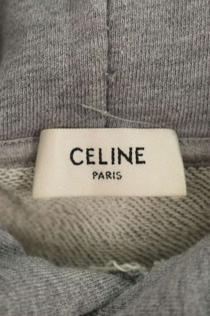 CELINE Logo Drawcord Pullover Hoodie Gray Size S