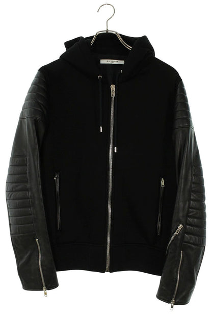 GIVENCHY Sleeve Leather Panel Zip Hoodie Black Size M