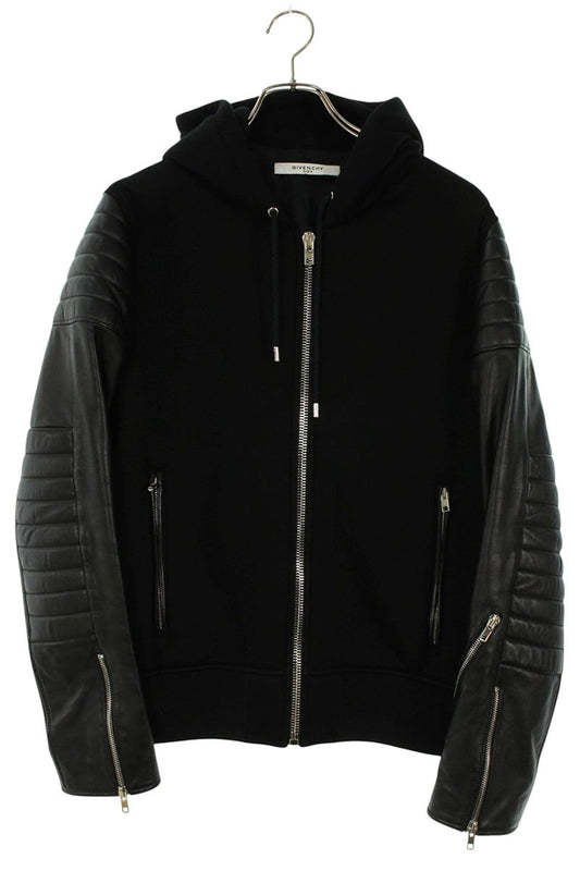 GIVENCHY Sleeve Leather Panel Zip Hoodie Black Size M