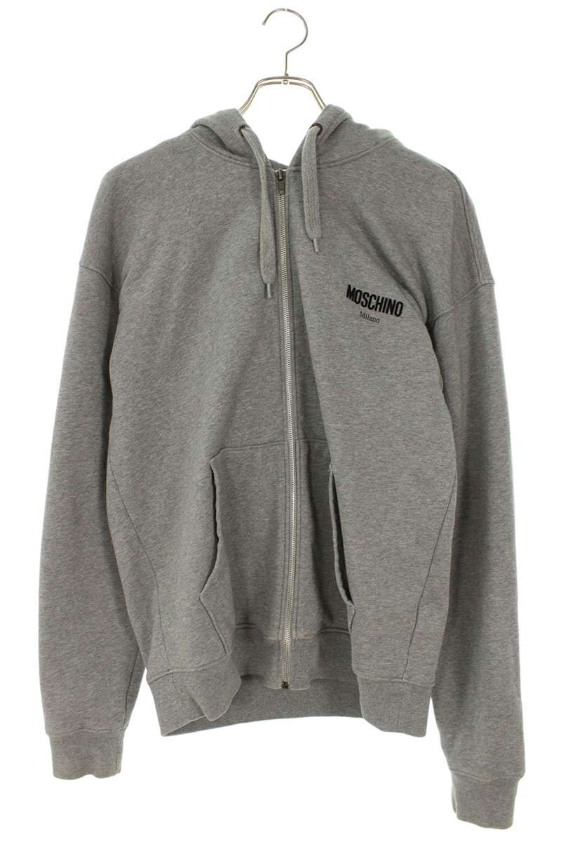 MOSCHINO Logo Print Zip-Up Hoodie Gray Size S