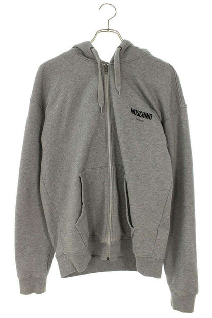 MOSCHINO Logo Print Zip-Up Hoodie Gray Size S