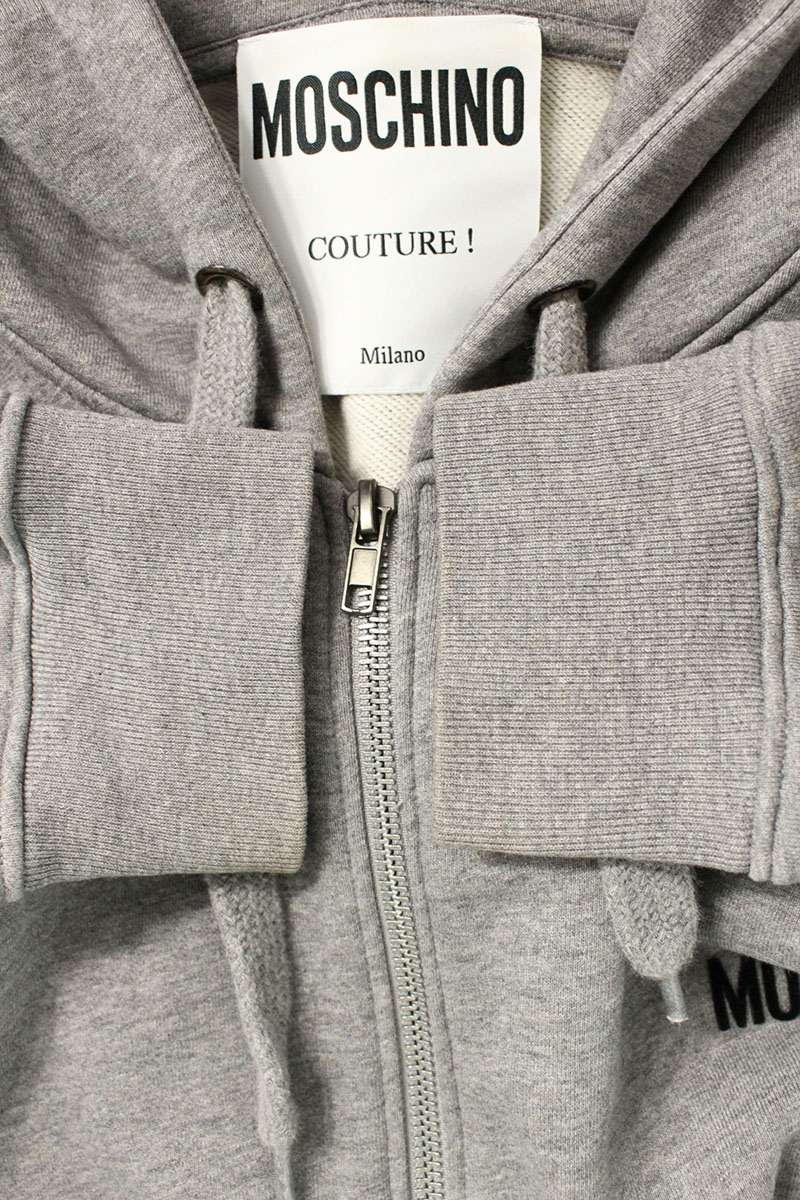 MOSCHINO Logo Print Zip-Up Hoodie Gray Size S