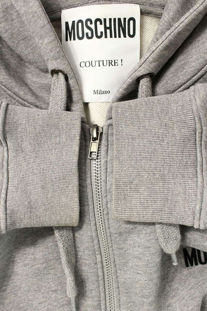 MOSCHINO Logo Print Zip-Up Hoodie Gray Size S