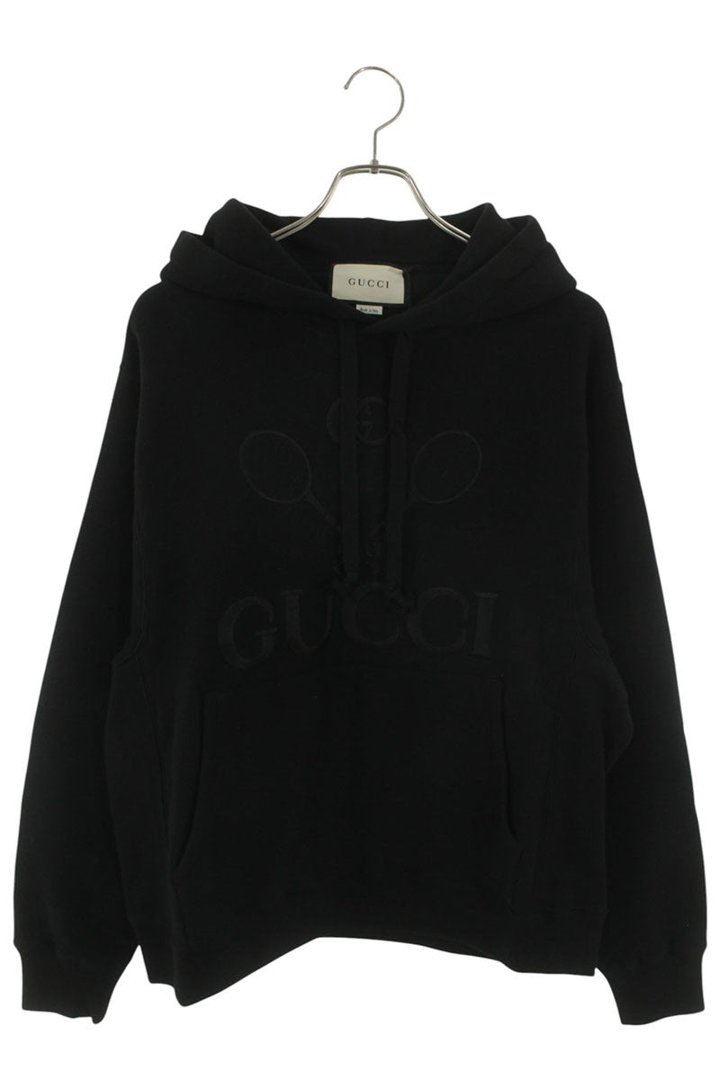 GUCCI Tennis Logo Embroidered Hoodie Black Size S