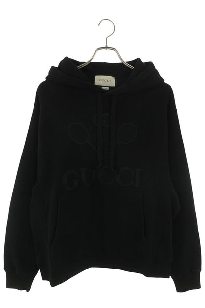 GUCCI Tennis Logo Embroidered Hoodie Black Size S