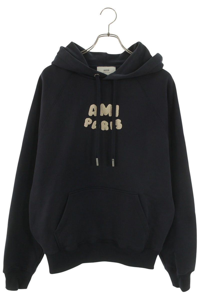 AMI Logo Patchwork Pullover Hoodie Blue Size XL