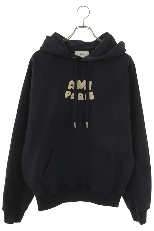 AMI Logo Patchwork Pullover Hoodie Blue Size XL