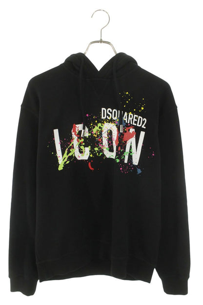 DSQUARED Logo Print Hoodie Black Cotton Size L