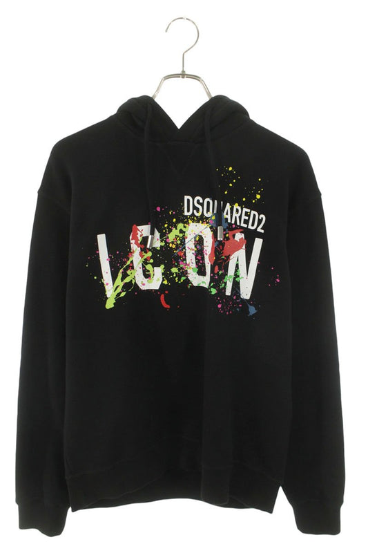 DSQUARED Logo Print Hoodie Black Cotton Size L