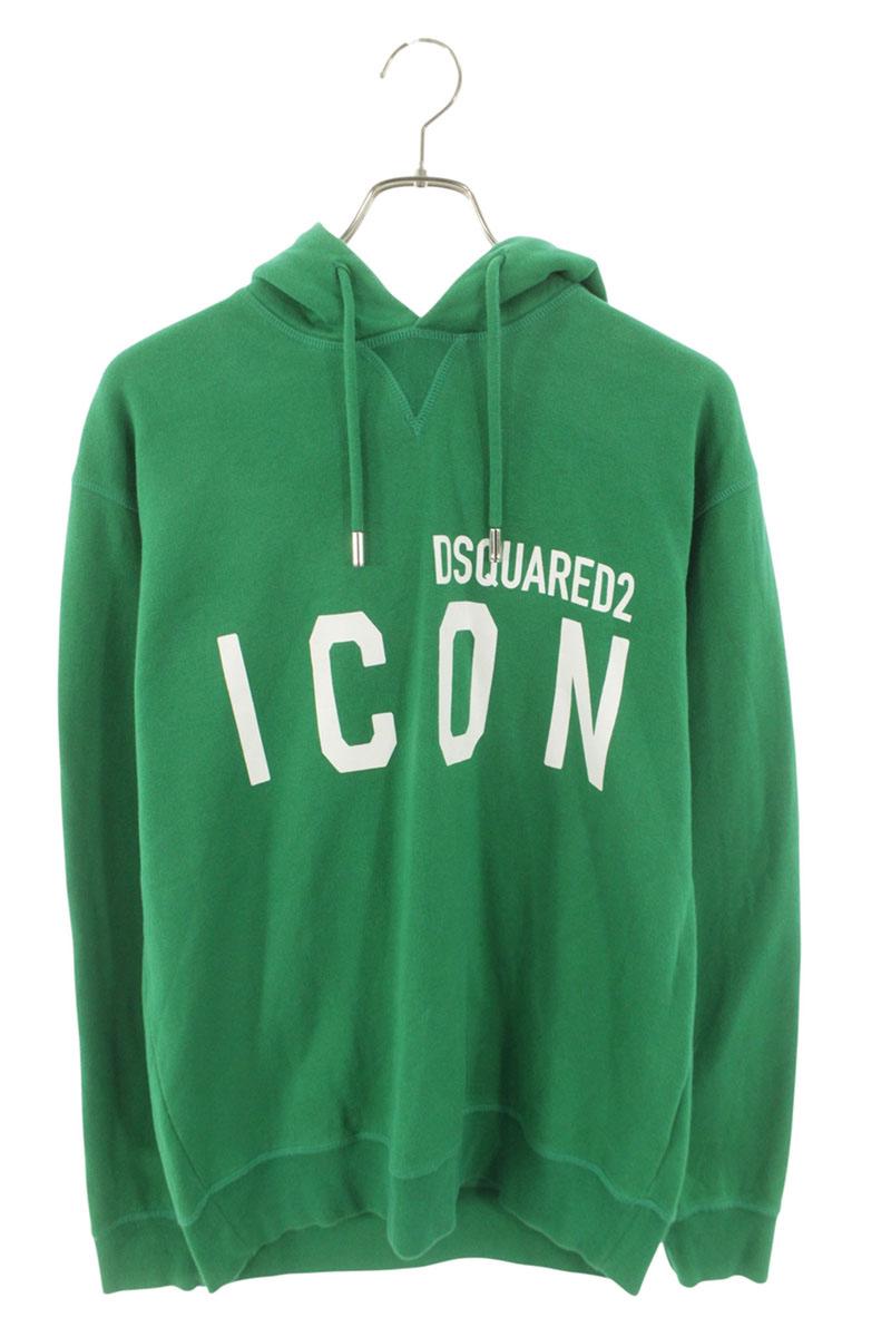 DSQUARED ICON Logo Hoodie Green Cotton Size M