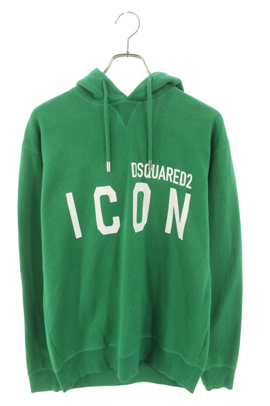 DSQUARED ICON Logo Hoodie Green Cotton Size M