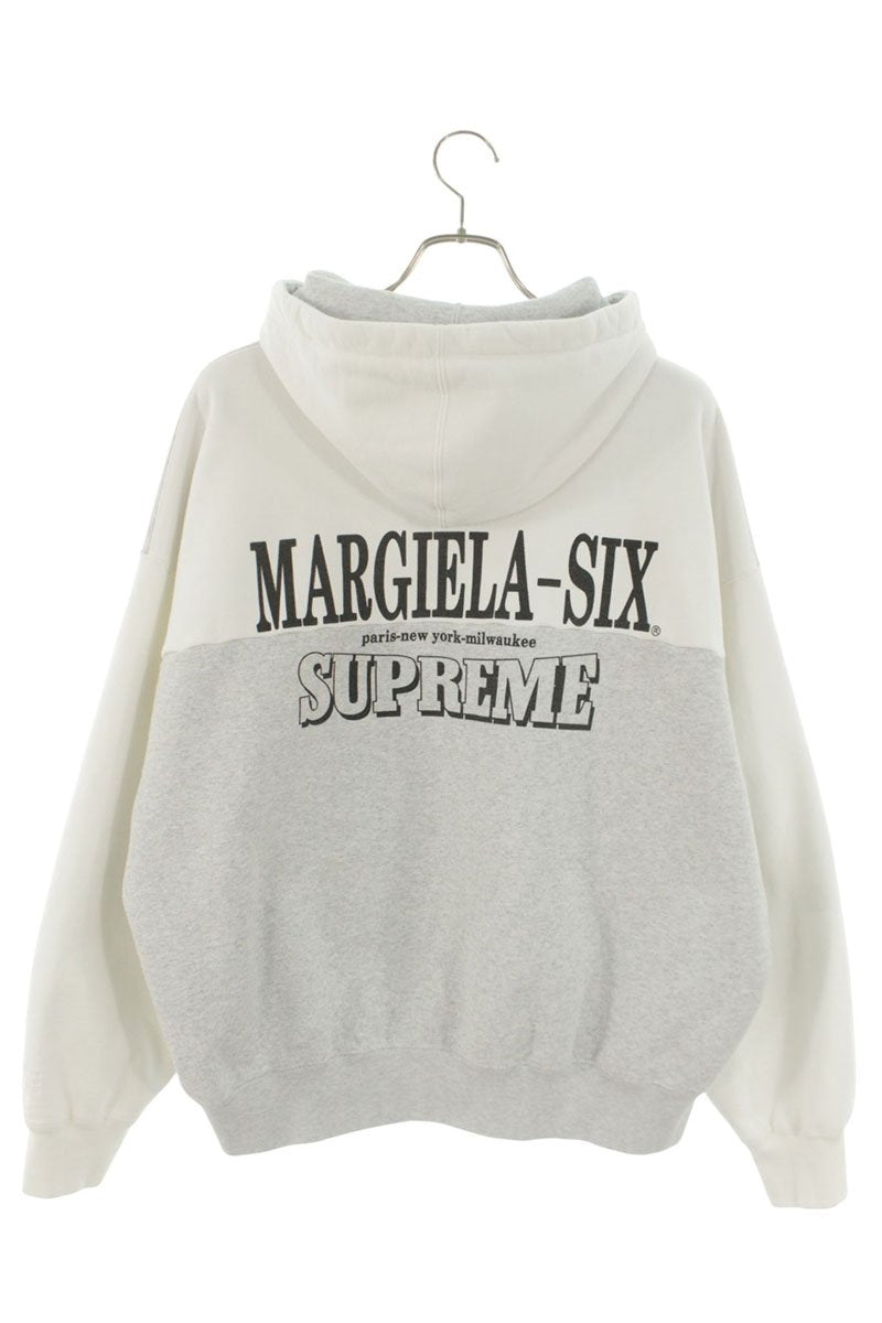 MM6 26SS Eagle Zip Up Hooded Sweatshirt Gray x White Size M