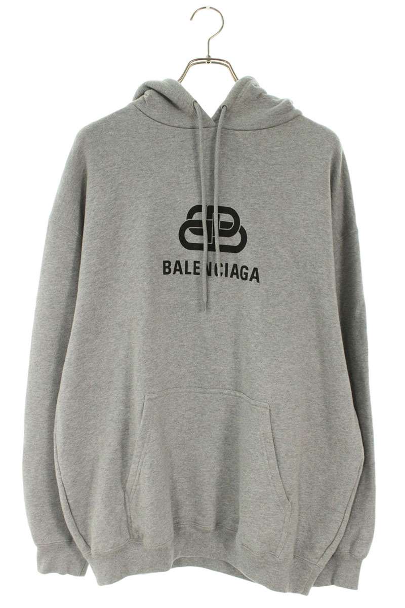 Balenciaga Logo Print Hoodie Gray Cotton Size M