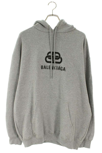 Balenciaga Logo Print Hoodie Gray Cotton Size M