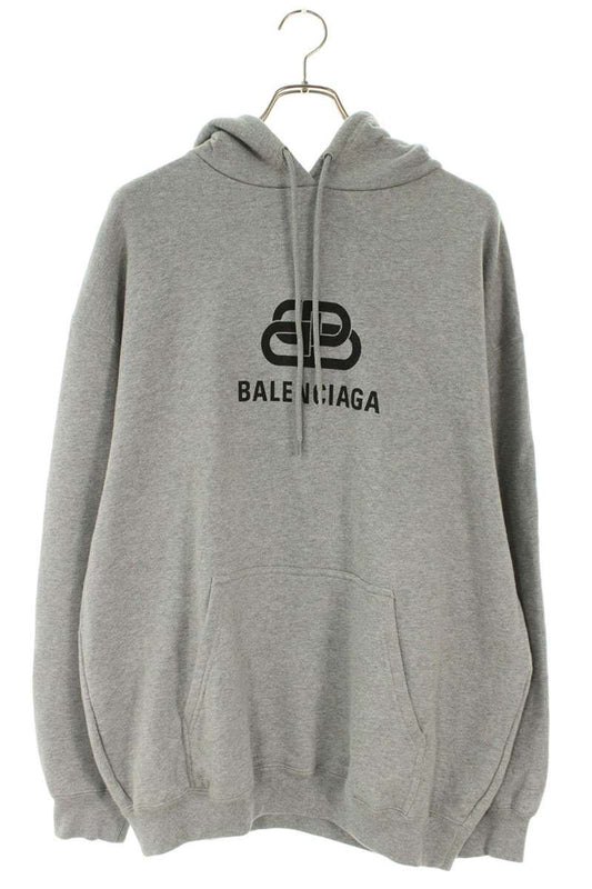 Balenciaga Logo Print Hoodie Gray Cotton Size M