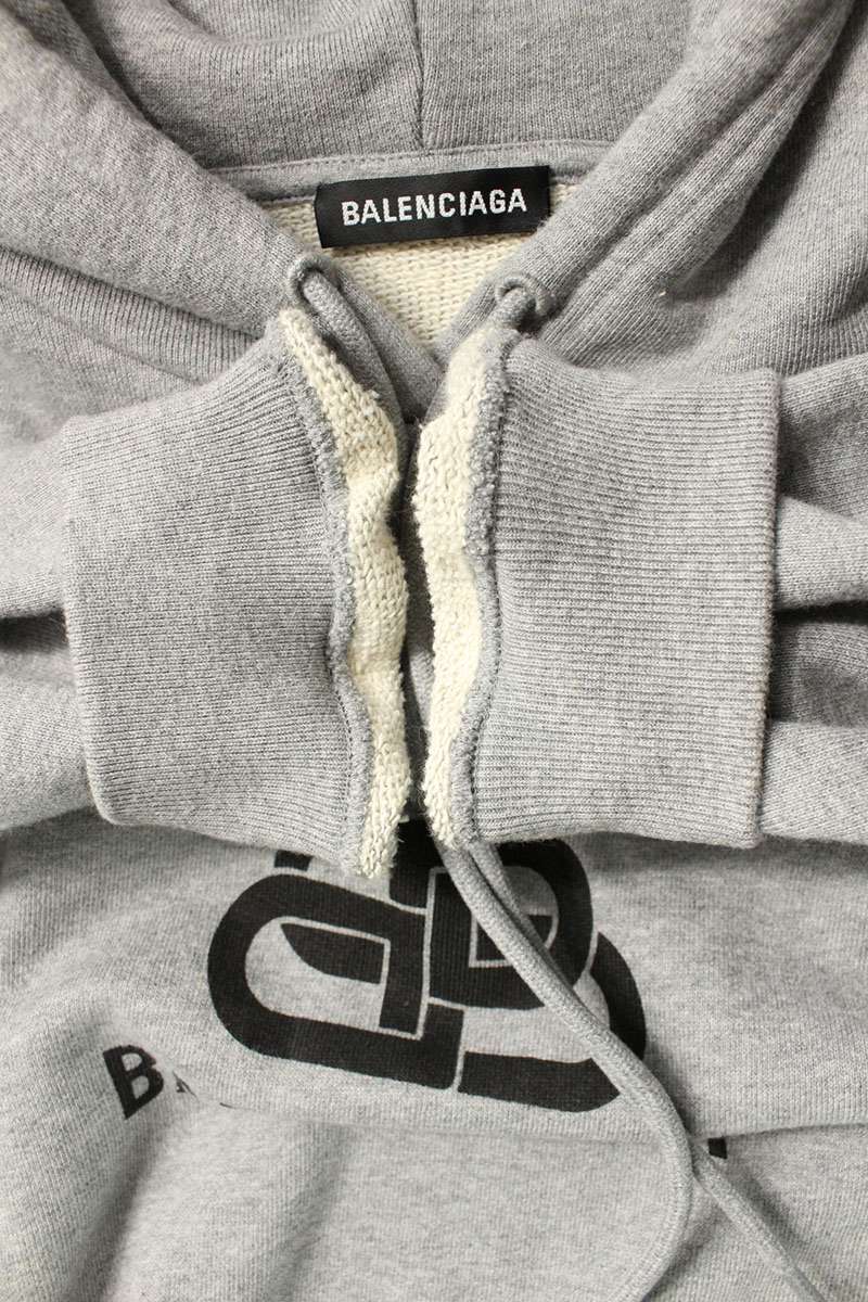 Balenciaga Logo Print Hoodie Gray Cotton Size M