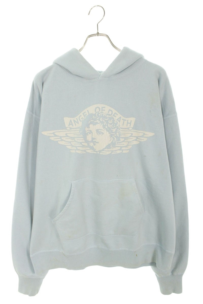 Saint Michael Logo Print Distressed Pullover Hoodie Blue Size XL