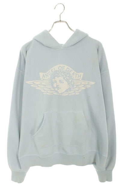 Saint Michael Logo Print Distressed Pullover Hoodie Blue Size XL