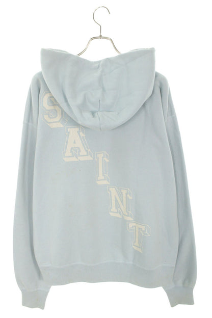 Saint Michael Logo Print Distressed Pullover Hoodie Blue Size XL
