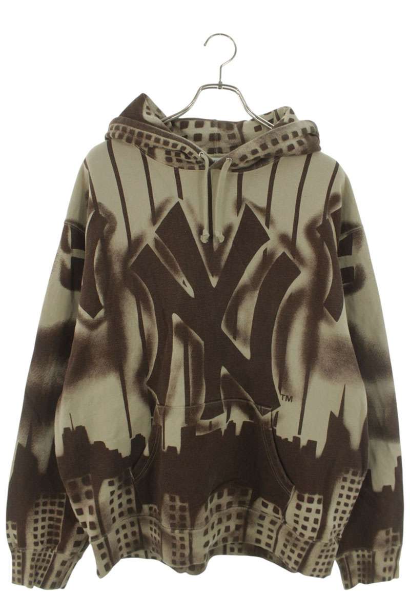Supreme 21AW New York Yankees Airbrush Hooded Sweatshirt Brown Size L