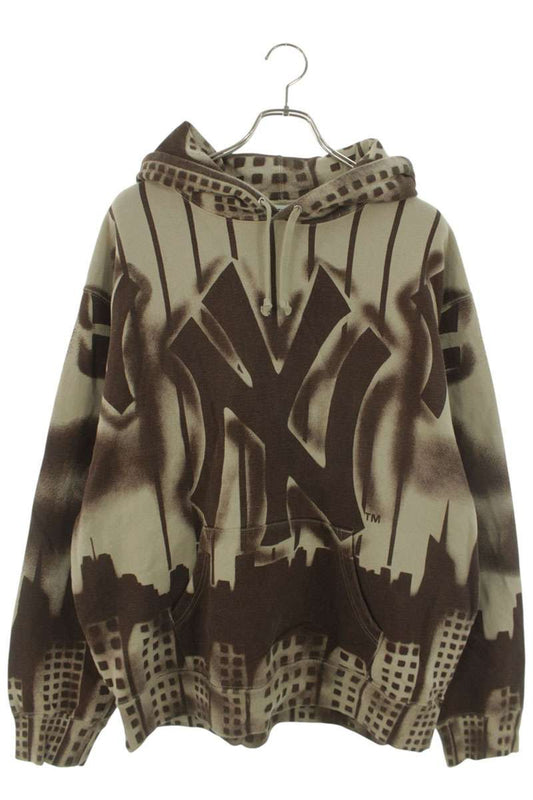 Supreme 21AW New York Yankees Airbrush Hooded Sweatshirt Brown Size L