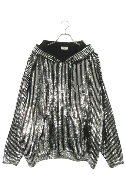 CELINE Boy Doll Sequin Wool Hoodie Silver Size M