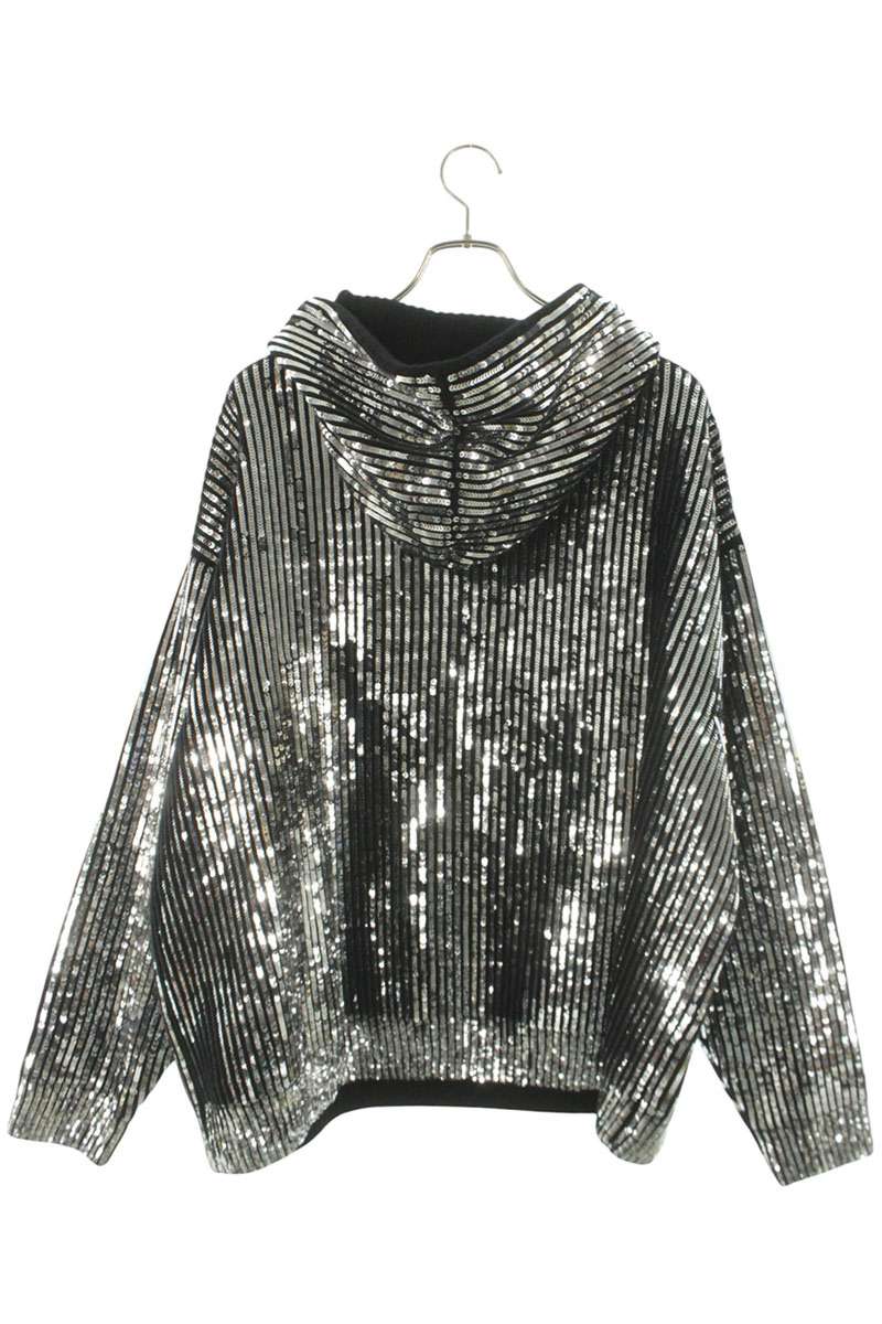 CELINE Boy Doll Sequin Wool Hoodie Silver Size M
