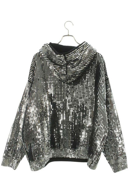 CELINE Boy Doll Sequin Wool Hoodie Silver Size M