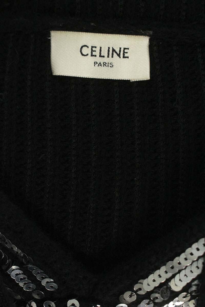 CELINE Boy Doll Sequin Wool Hoodie Silver Size M