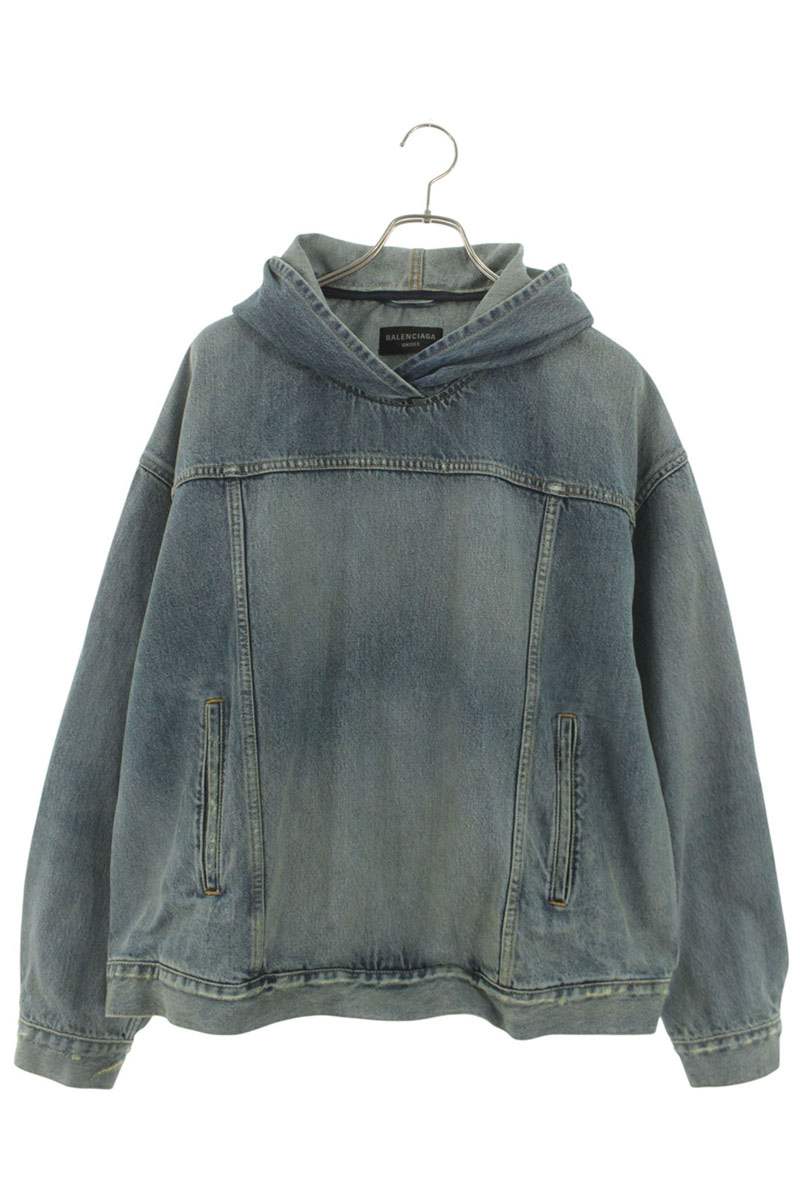 Balenciaga Pullover Hooded Denim Hoodie Blue Size 1