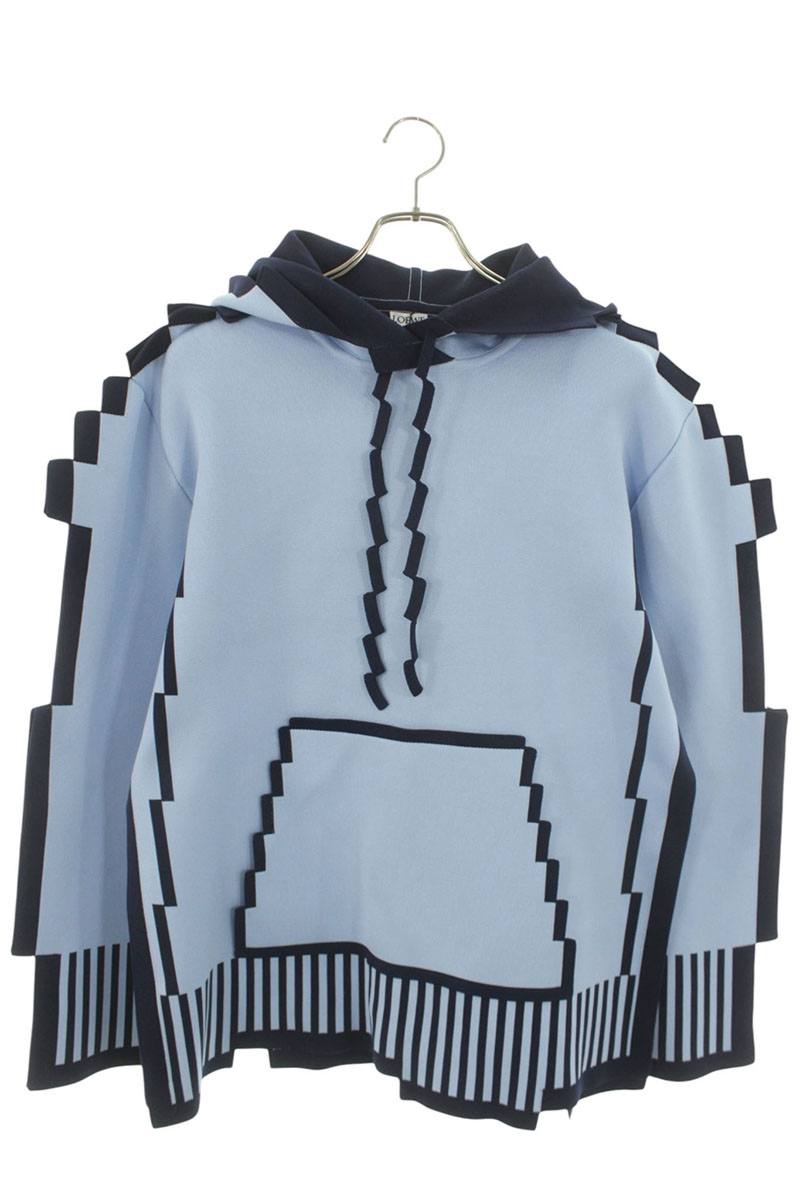 LOEWE 23SS Pixel Pullover Hoodie Blue Size M