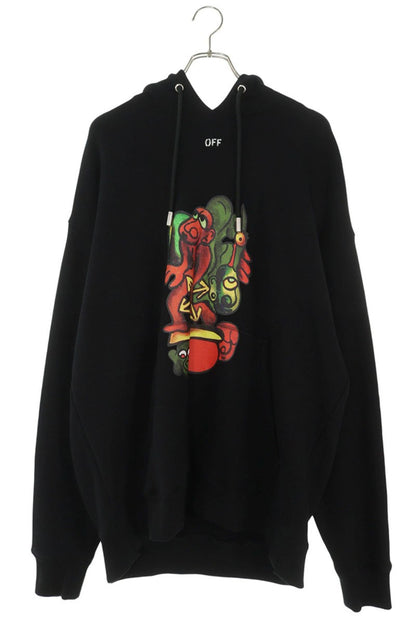 OFF-WHITE Front Print Cotton Hoodie Black Size L